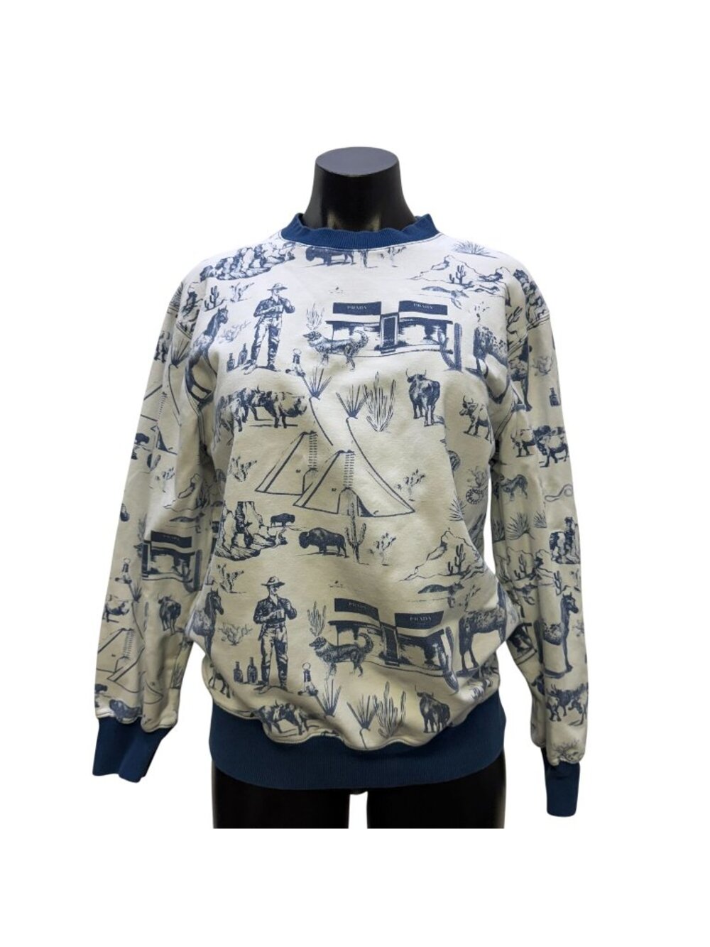 Katie Kime Western-Themed Sweatshirt White & Blue Size L